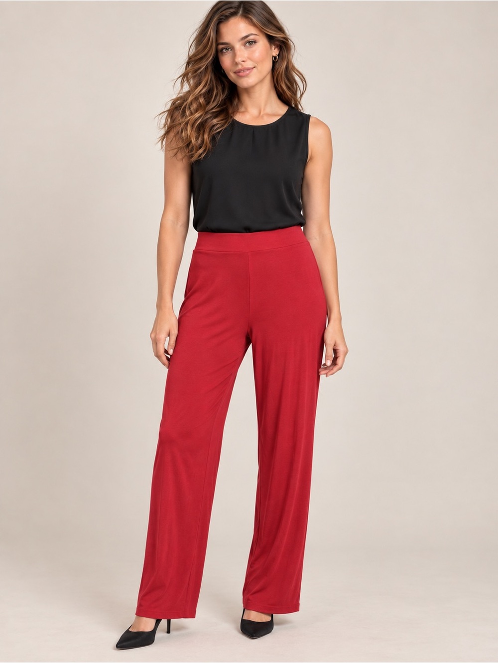 NWT J.Jill Wearever Collection XL True Red Pull-On Wide Leg Pants